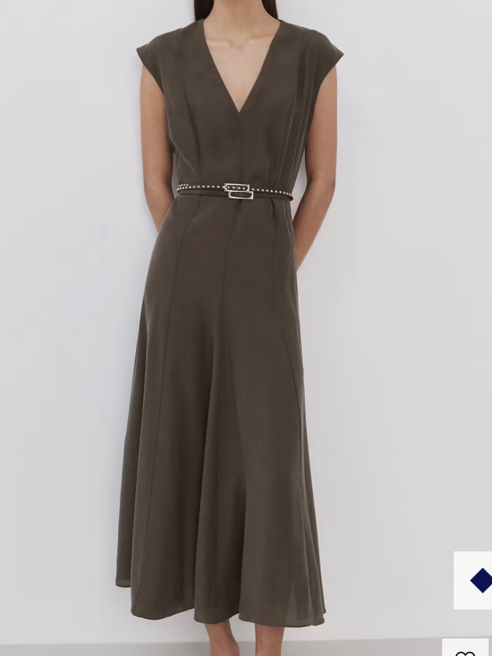 Mango Brown V-Neck Maxi Dress with Thin Belt DOUBLE-BELTED A-LINE DRESS 5834